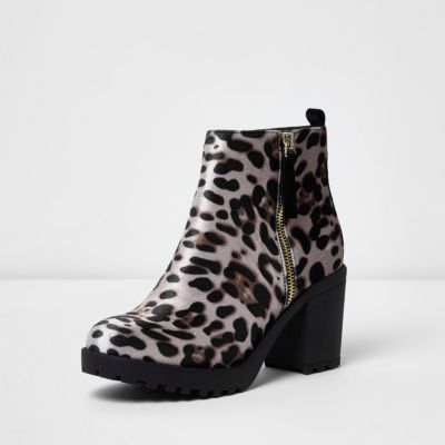 Brown leopard print chunky boots